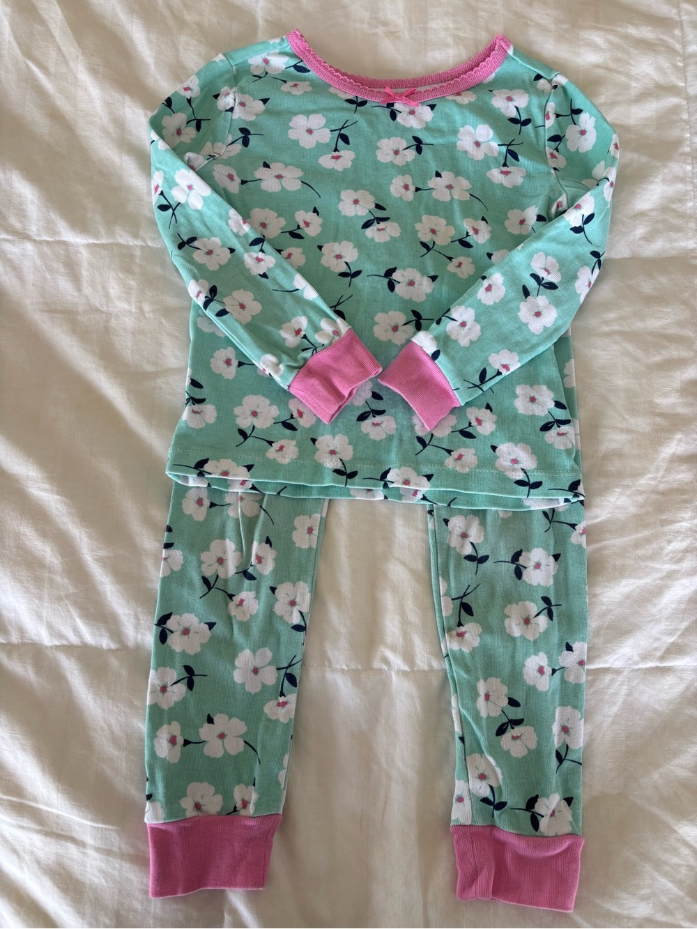 Little Me Girls 4T 2 Piece Long sleeve pants Pajama Set Floral Aqua Pink